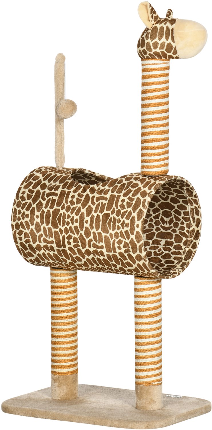 Pawona Krabpaal in giraffendesign - Met kattentunnel en speelbal - 48,5 x 34,5 x 101 cm - Beige