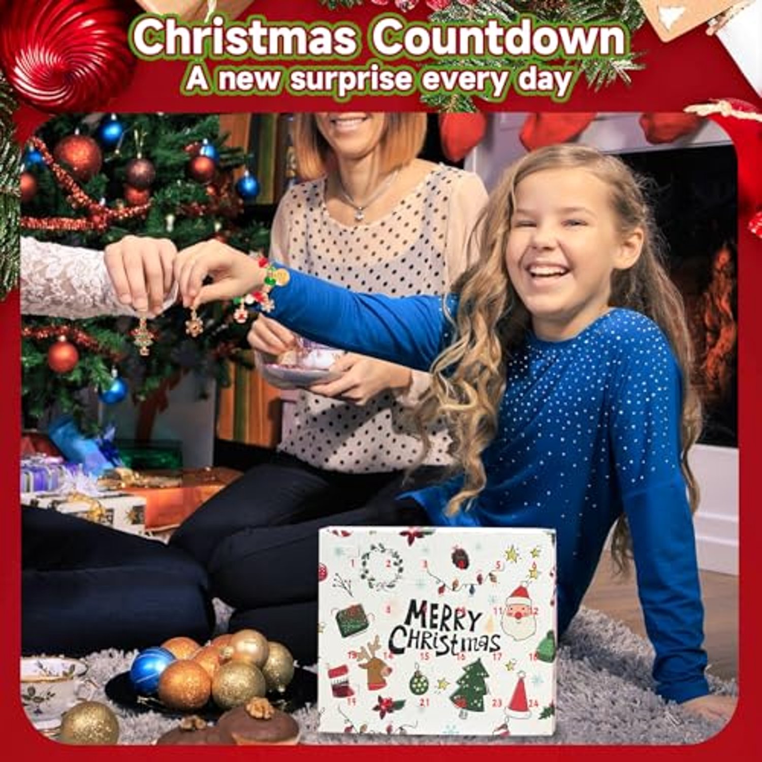 Adventskalender 2026 voor kinderen - Kerstadventskalender 2026 voor meisjes - 24-daagse aftelkalender voor sieraden en cadeaus - Armbandenmaakset – foto 3