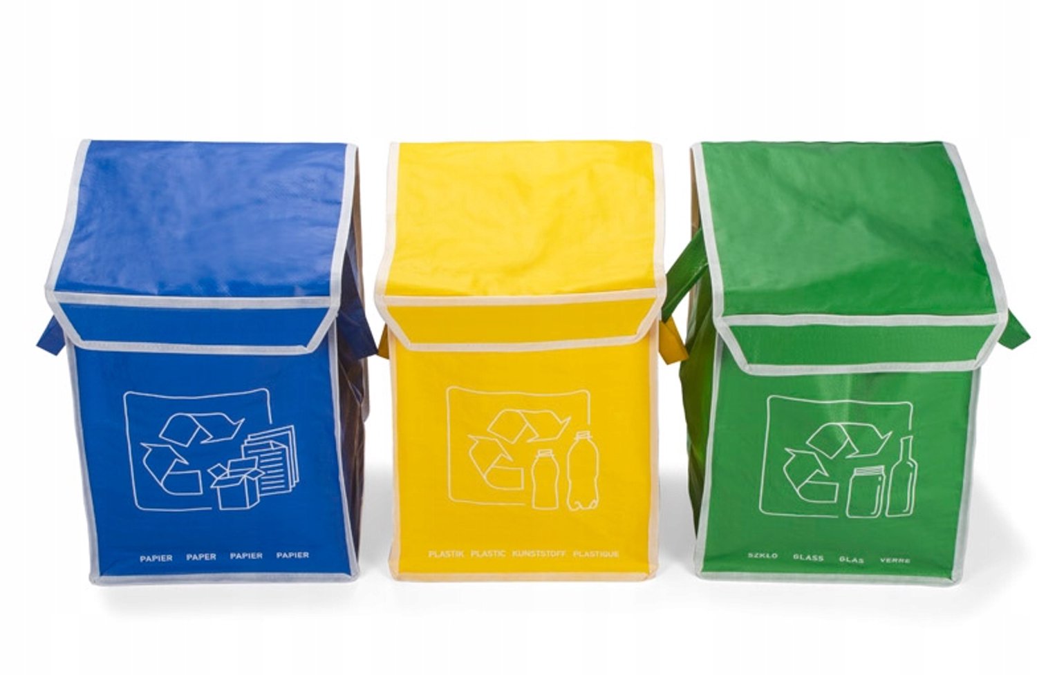 Set van 3 Sterke Afvalscheidingszakken - Eko Papier, Plastic, Glas