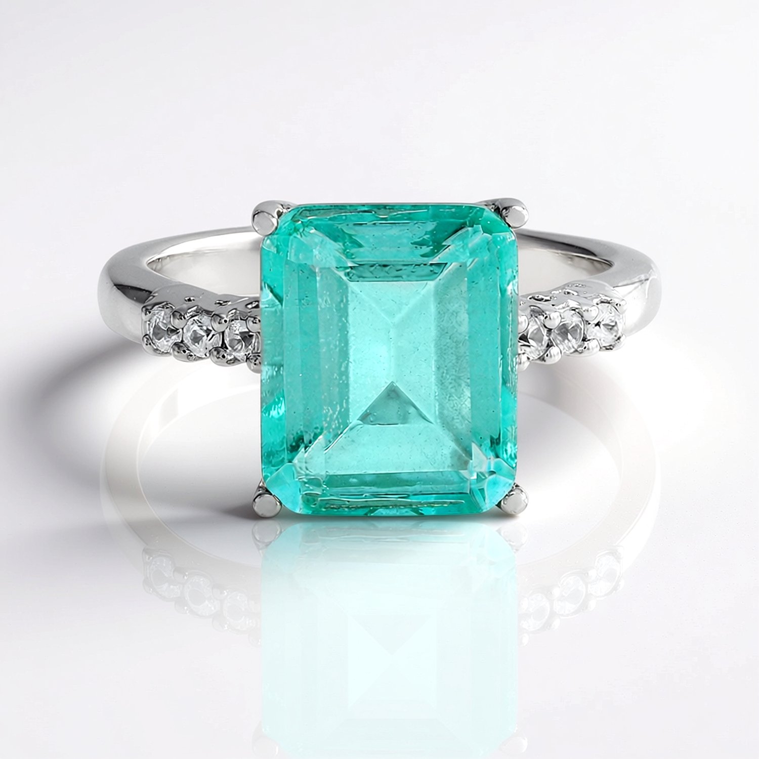 Cavill - Elegante Zilveren Ring - 925 Sterling Zilver met Blauwe Paraiba Kwarts 3,994 ct & Zirkonia 0,127 ct - Achthoekig Trapgeslepen