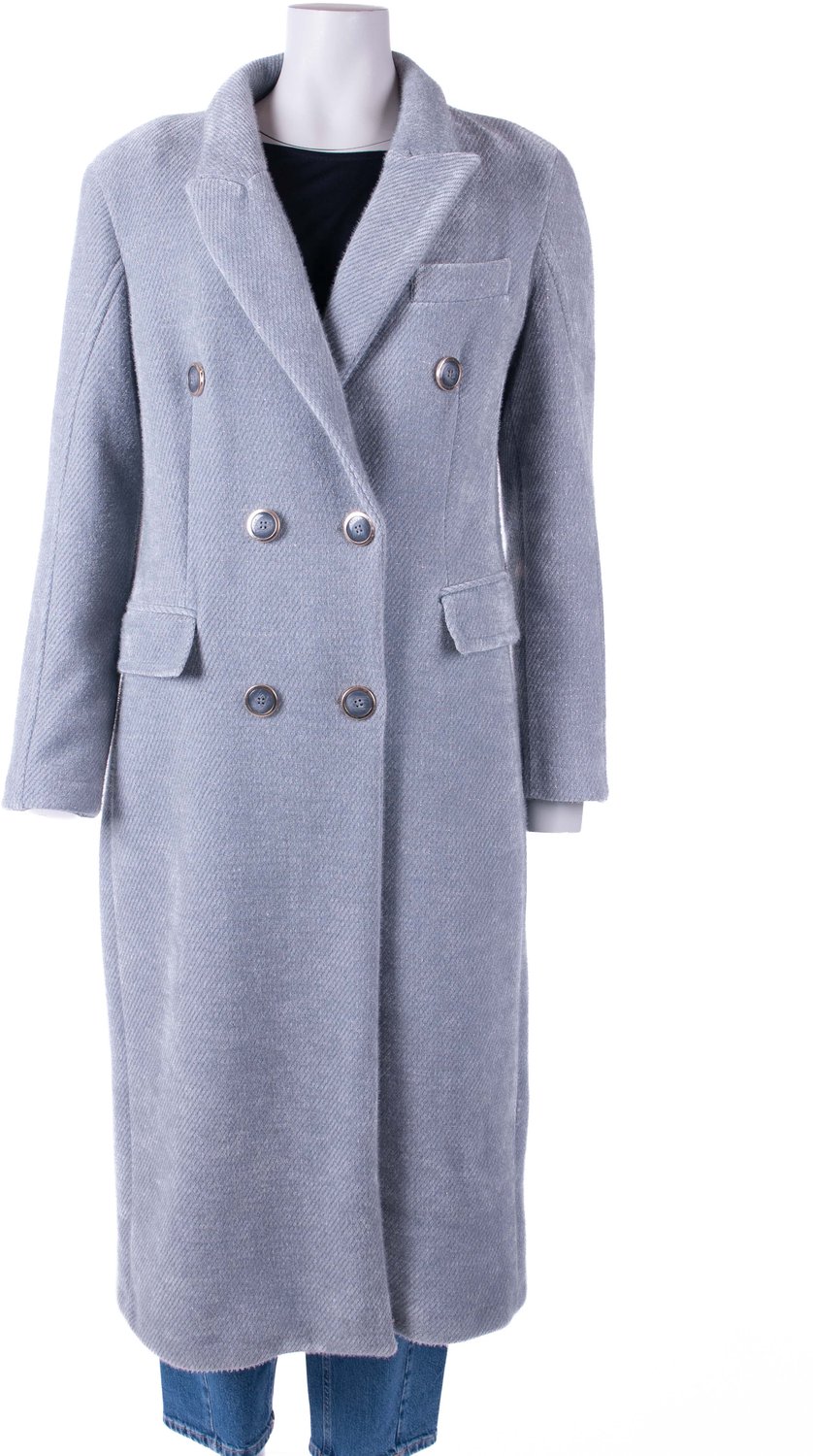 Kocca lange mantel lichtblauw met dubbele knopenrij voor dames - XL (42)