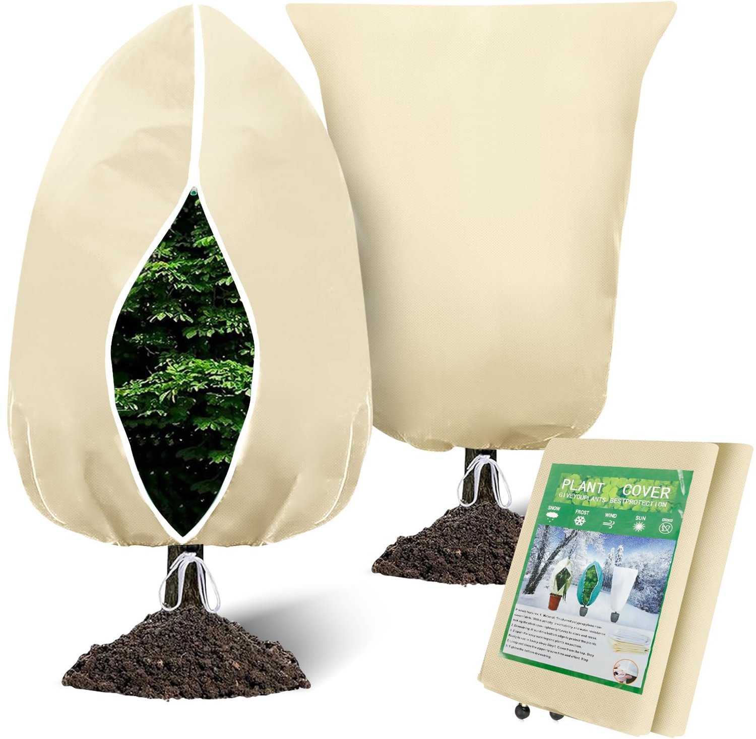 Famanu - Plantenvlies Frostbescherming - Beschermt planten tegen vorst - 2-delig - Groen