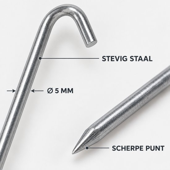 Stormharing Grondpen - 30 Stuks - Ø5 x 230mm / 30mm - Stalen Staaf - Tentharing Metaal van Storm — afbeelding 2