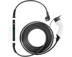 Besen Mobiele Lader Wit met LCD Type 2 naar Schuko - 16A - 1 fase (3.7 kW) - 10 meter