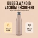 Beige FLASKE drinkfles, dubbelwandig vacuüm geïsoleerd. Houdt 12 uur warm en 24 uur koud.