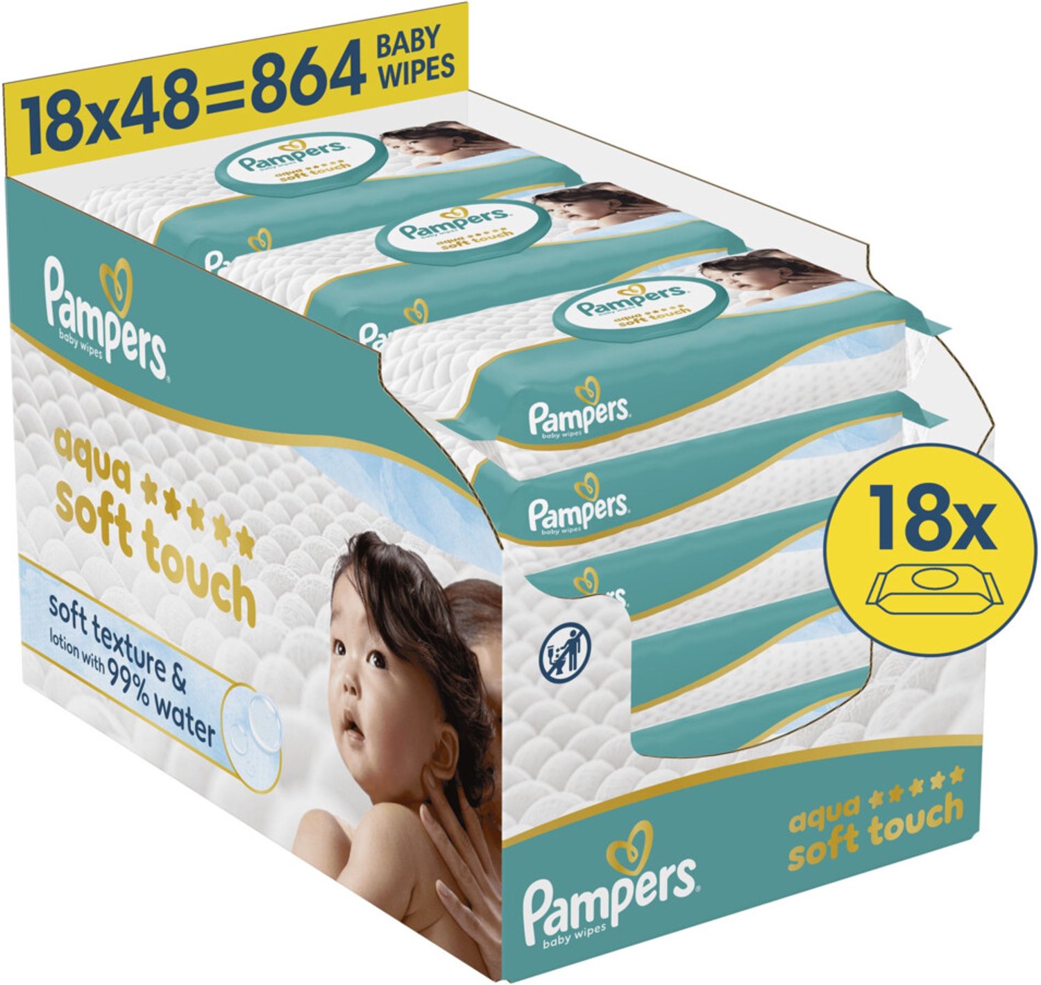 Pampers Aqua Soft Touch billendoekjes | 864 stuks
