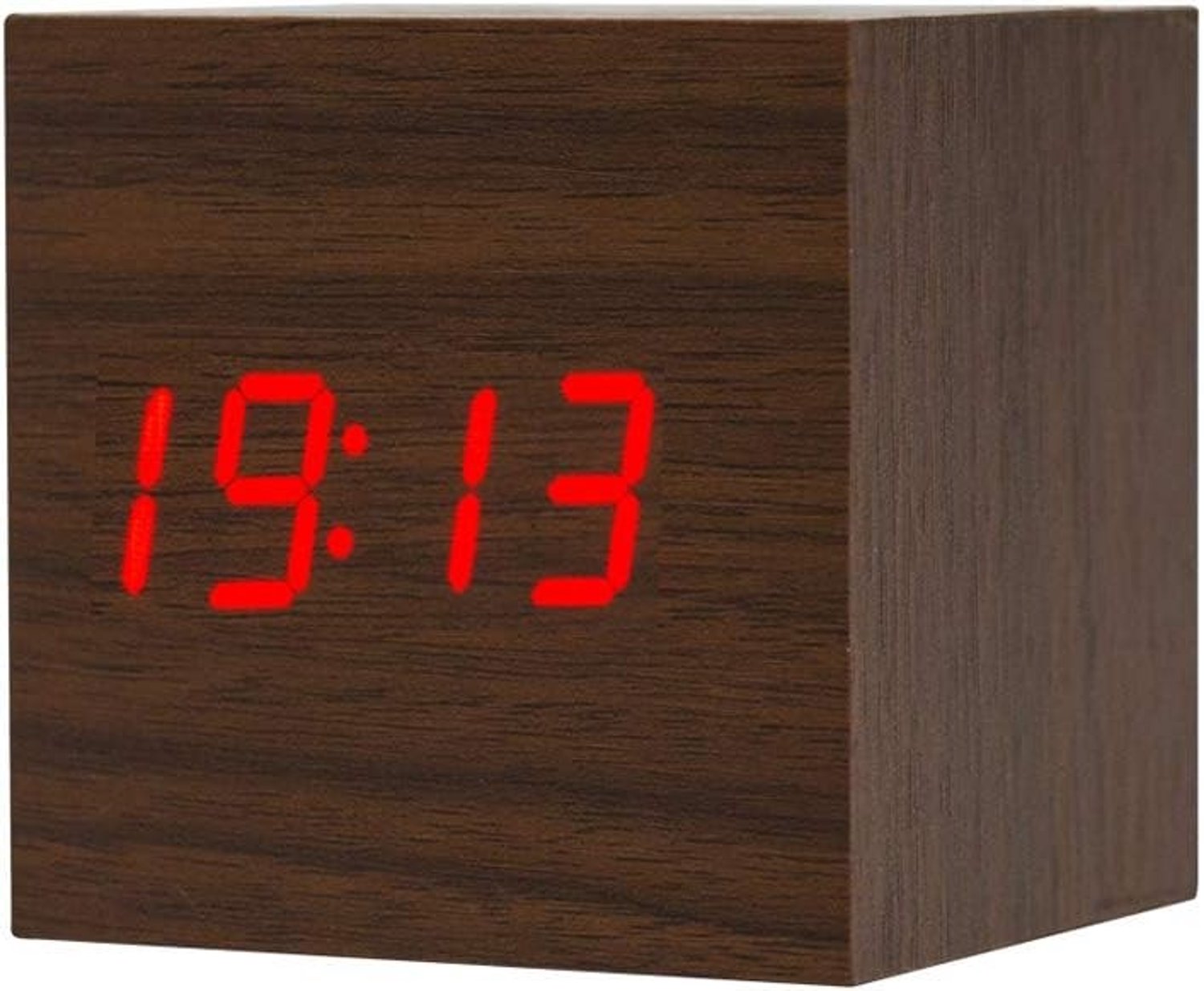 Digitale Houten Alarmklok met LED Licht - Mini Cube Klok voor Tijd, Datum en Temperatuur in Kinderkamers, Huizen en Reizen