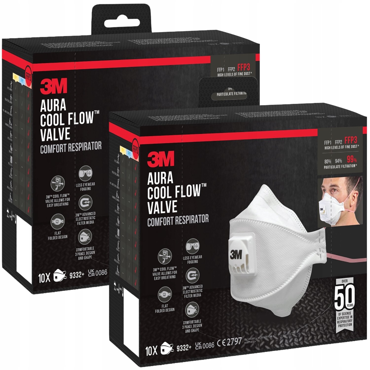 3M Aura 9332+ FFP3 Halfmasker met Cool-Flow Ventiel - 20 stuks