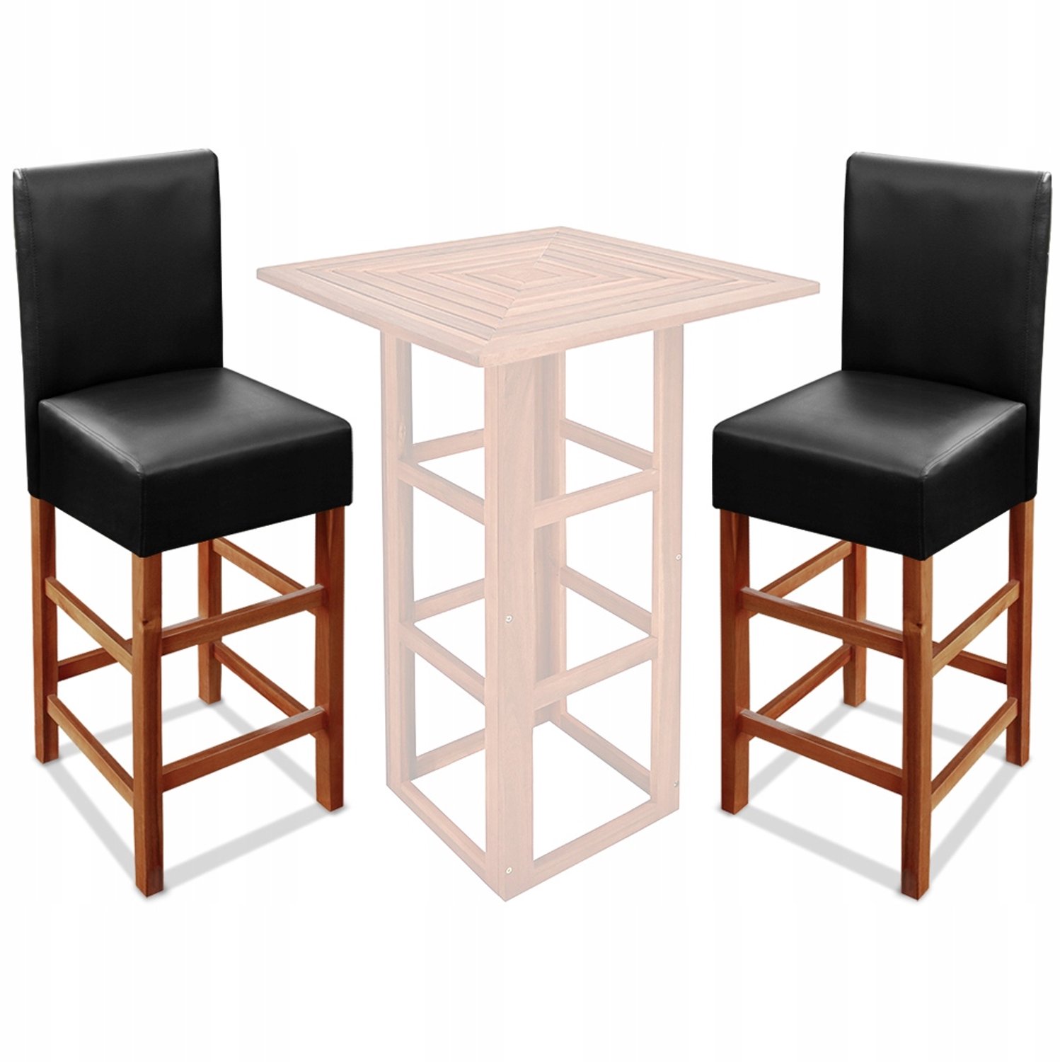 Tectake Set van 2 Houten Barkrukken met PU Leer Zitting en Rugleuning Black