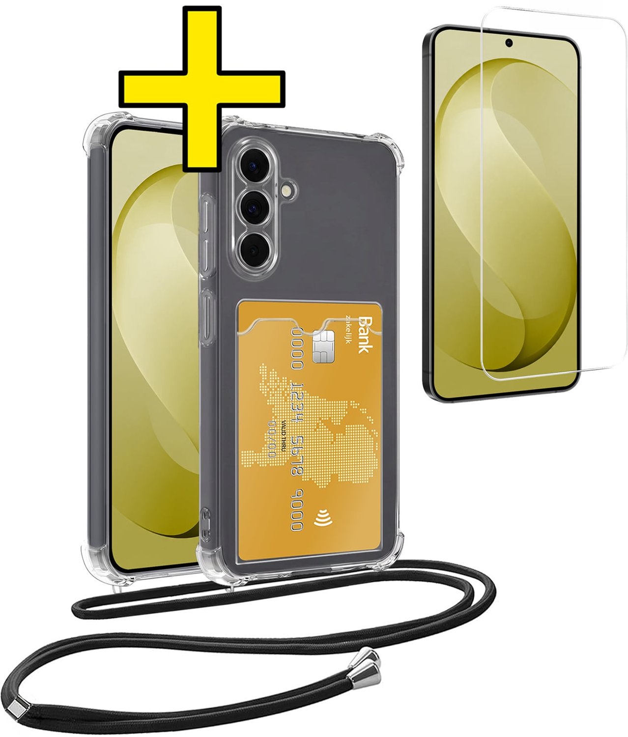 Hoesje Geschikt voor Samsung S26 FE Telefoonhoesje Met Koord Case Pashouder Met Screenprotector Siliconen - Hoes Geschikt voor Samsung Galaxy S26 FE Hoesje Met Kaarthouder - Transparant