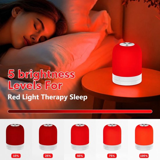 VHV - Rood Licht Nachtlampje voor Slaap - Rood Nachtlampje Bureaulamp met 670nm Golflengte - Stimuleert Melatonine en Bioritme voor Betere Slaap - oplaadbare - Slaap - USB-C - Sfeerlamp van VHV — afbeelding 5