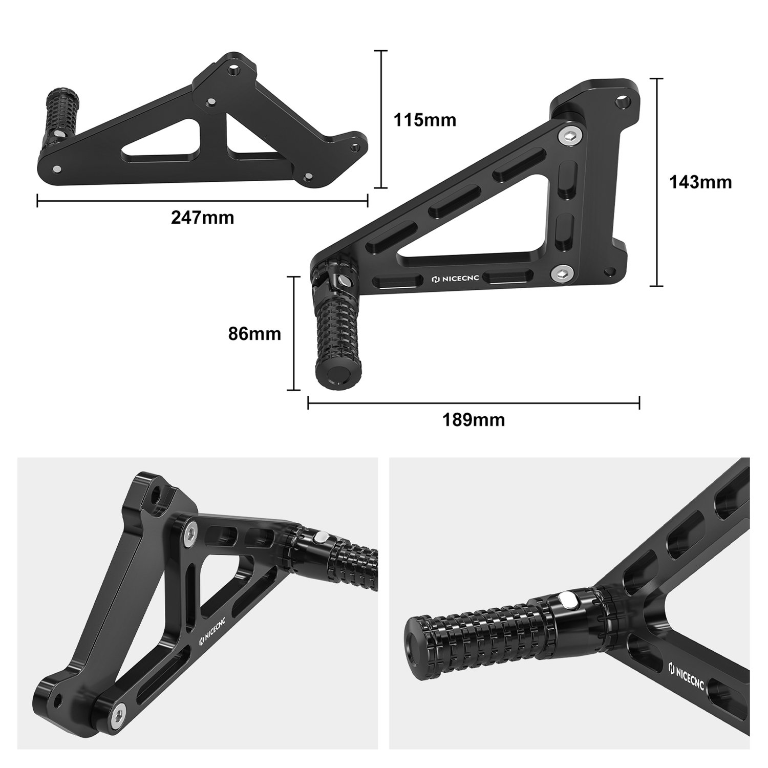 Passagiers Voetsteunen Achterset - Zwart - Aluminium - Voor KTM 150-500 EXC/EXCF/XCW/XCF-W/XW-F 2024-2025