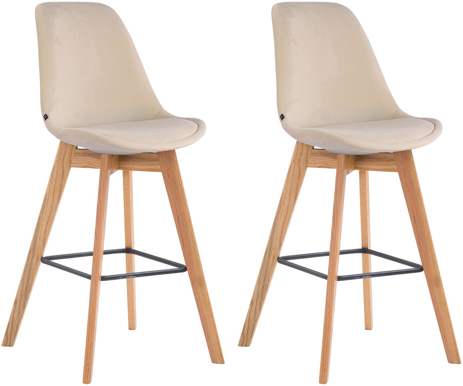 Barkruk - Set van 2 - Zithoogte 76 cm - Fluweel - Crème
