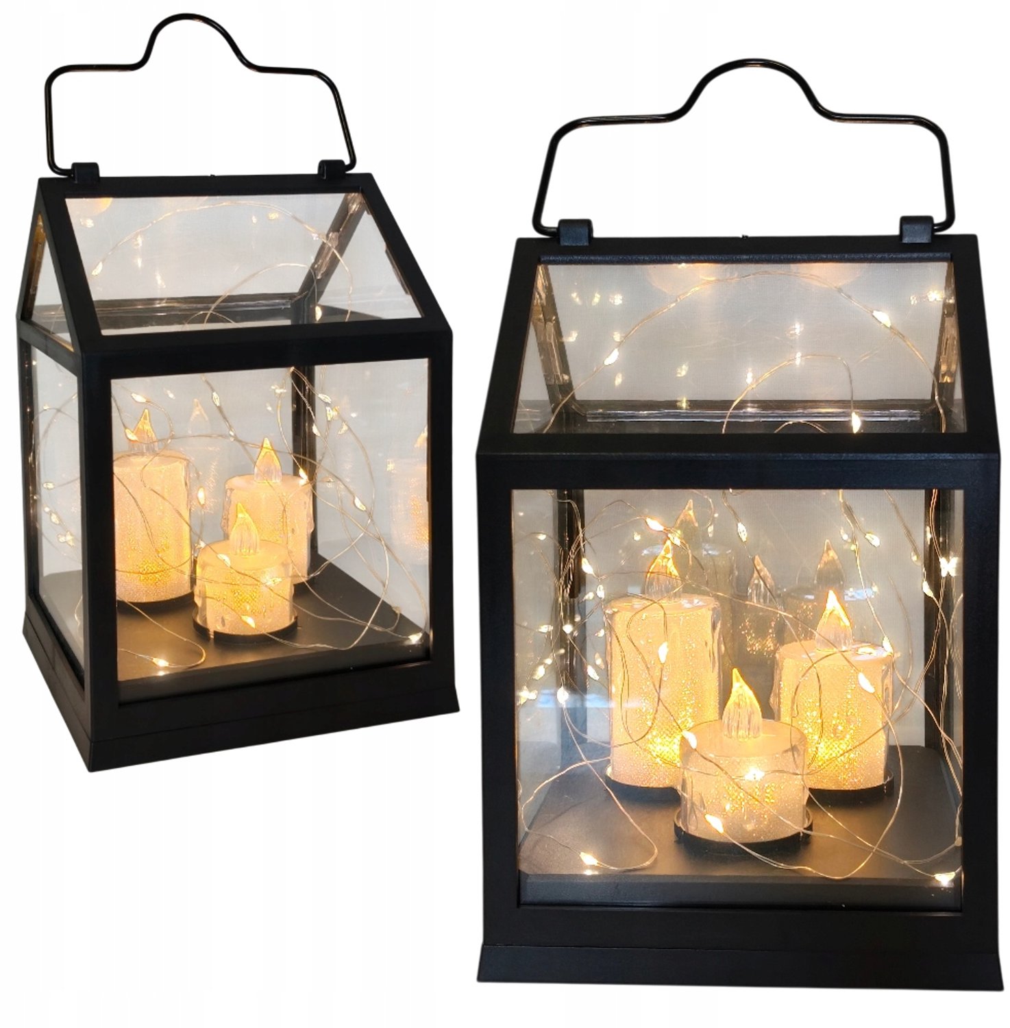 Decoratieve LED Lantaarn met 3 Kaarsen - Glas, Zwart, 20cm