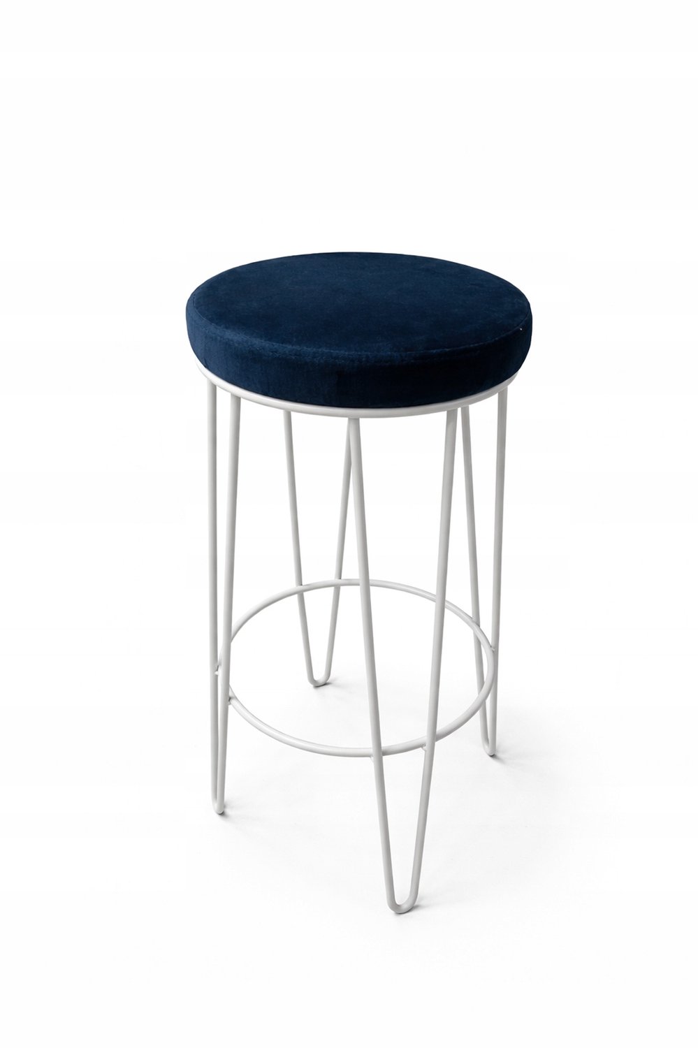 Hoge kruk 75 cm kasjmier loft donkerblauw gestoffeerd