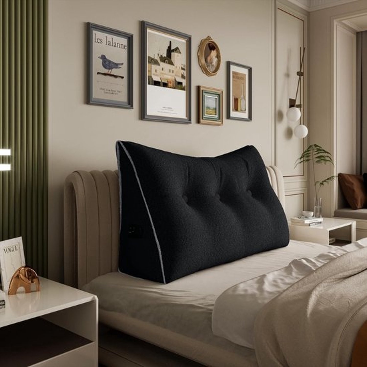 Driehoekig rugkussen voor bed - ergonomisch design met S-vorm - wigvorm voor tv en lezen - elegant zwart