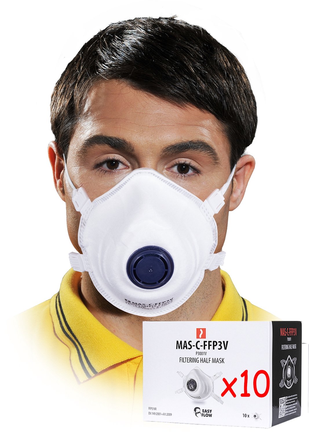 Merkloze FFP3 stofmasker met ventiel - 10 stuks