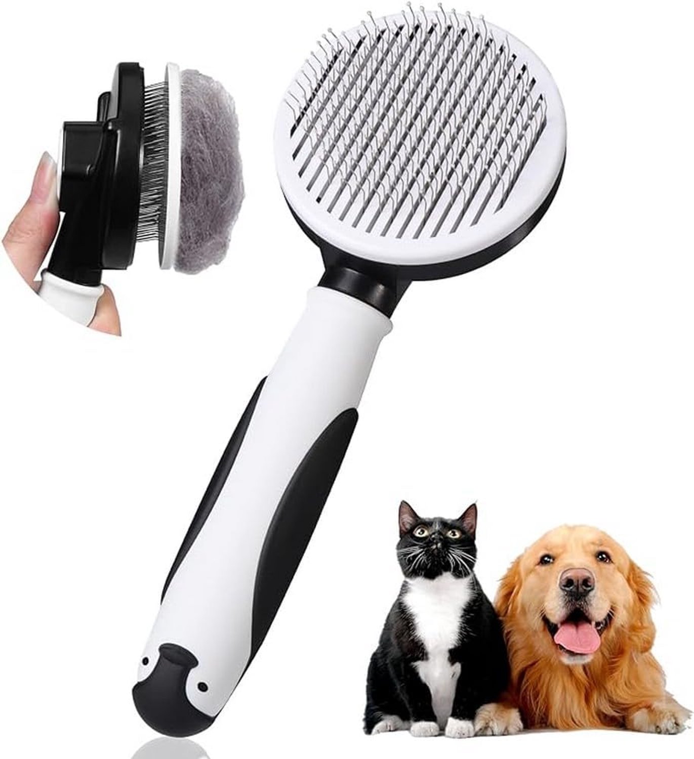 Famanu – Borstel voor honden en katten, zelfreinigend, voor het verwijderen van dode en overtollige haren, niet irriterend voor kat en hond