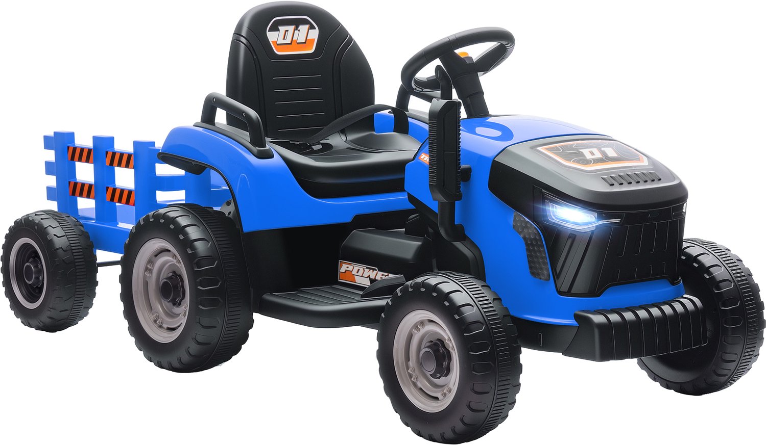 Playon Elektrische kindertractor met aanhanger - Met afstandsbediening en muziek en verlichting - 139 x 58 x 55 cm - Blauw