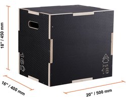 3-in-1 plyometrische springbox- 20/18/16 inch houten plyobox- platform- en springbehendigheidsbox- antislip fitness step-up box voor thuisgymtraining- conditie- en krachttraining- zwart