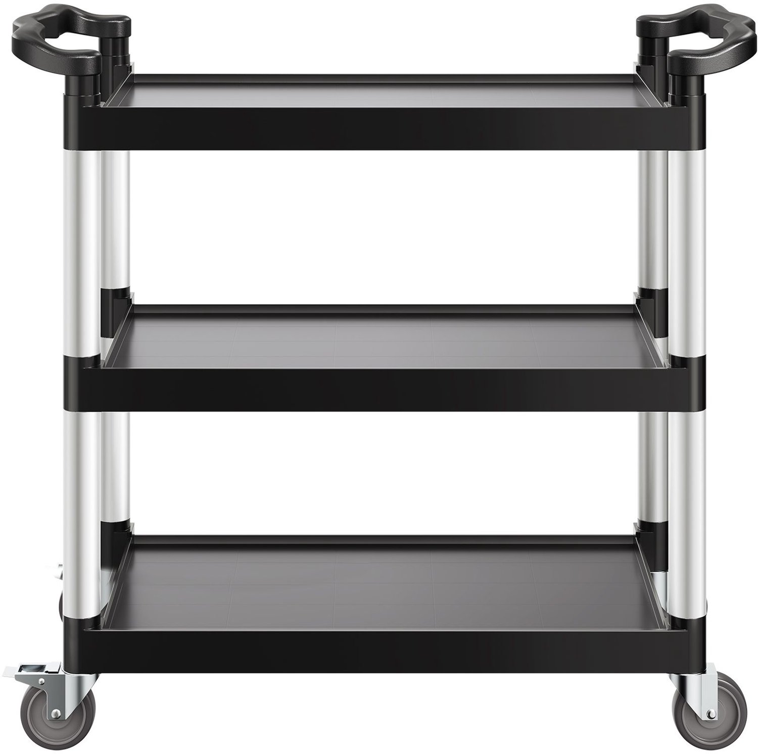 Transportkar- draagvermogen 227 kg- 3-laags kunststof transportkar met 360° zwenkwielen (2 met remmen)- 79-5 x 49-5 cm- geschikt voor magazijn- kantoor- thuis- restaurant en keuken.