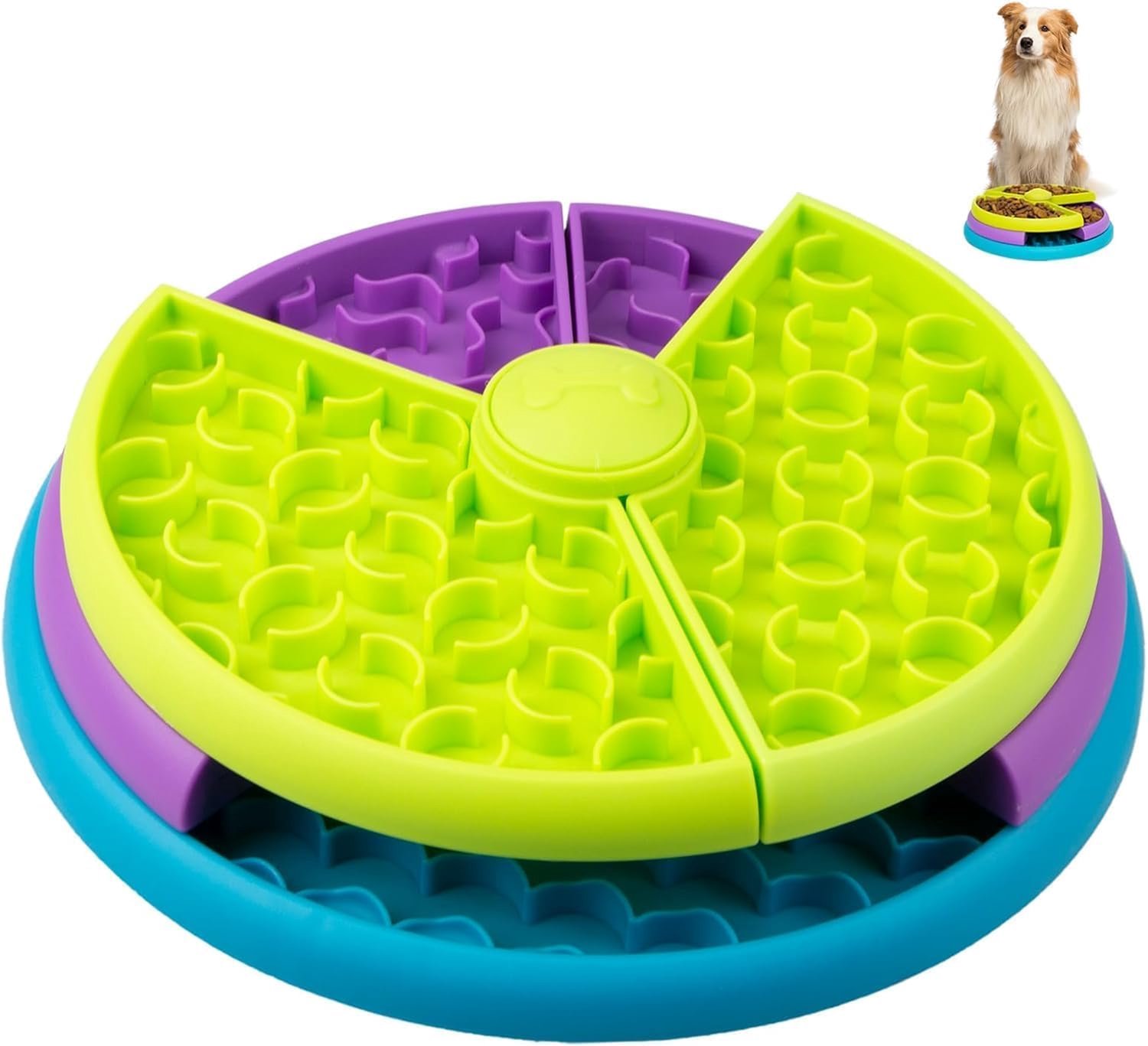 Famanu - Slow Feeder Hondenbak, grote anti-schrokbak voor honden, antislip, 3 draaibare niveaus,, interactieve voerbak voor kleine middelgrote honden
