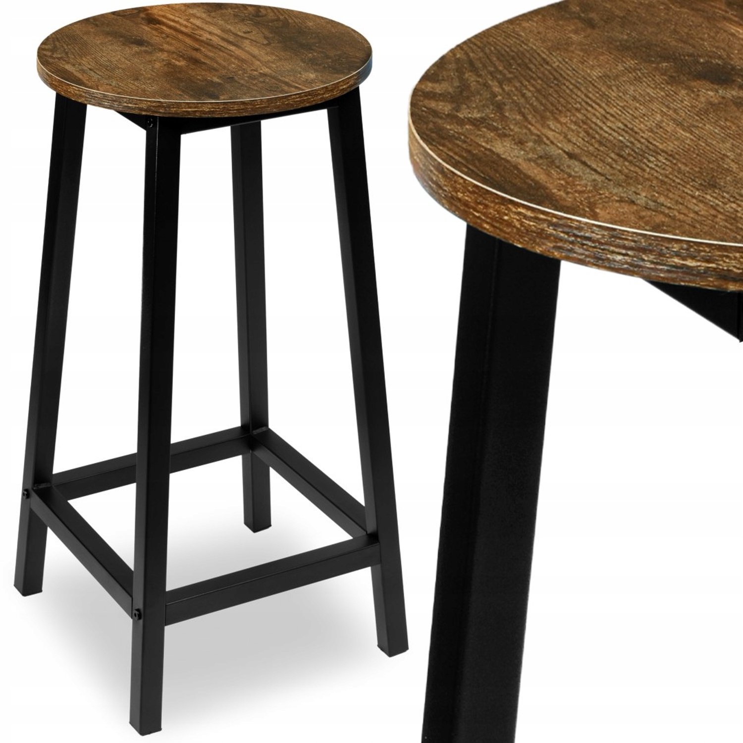 LoftInspired FLINT Rustic Loft barkruk metaal, eikenlook zitting, 65cm hoog