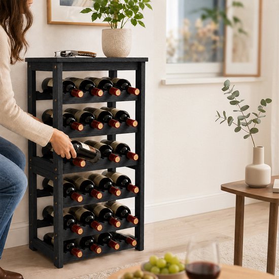 Wijnrek hout - voor 24 flessen - staand - zwart — cadeau in Wonen & Interieur - foto 4