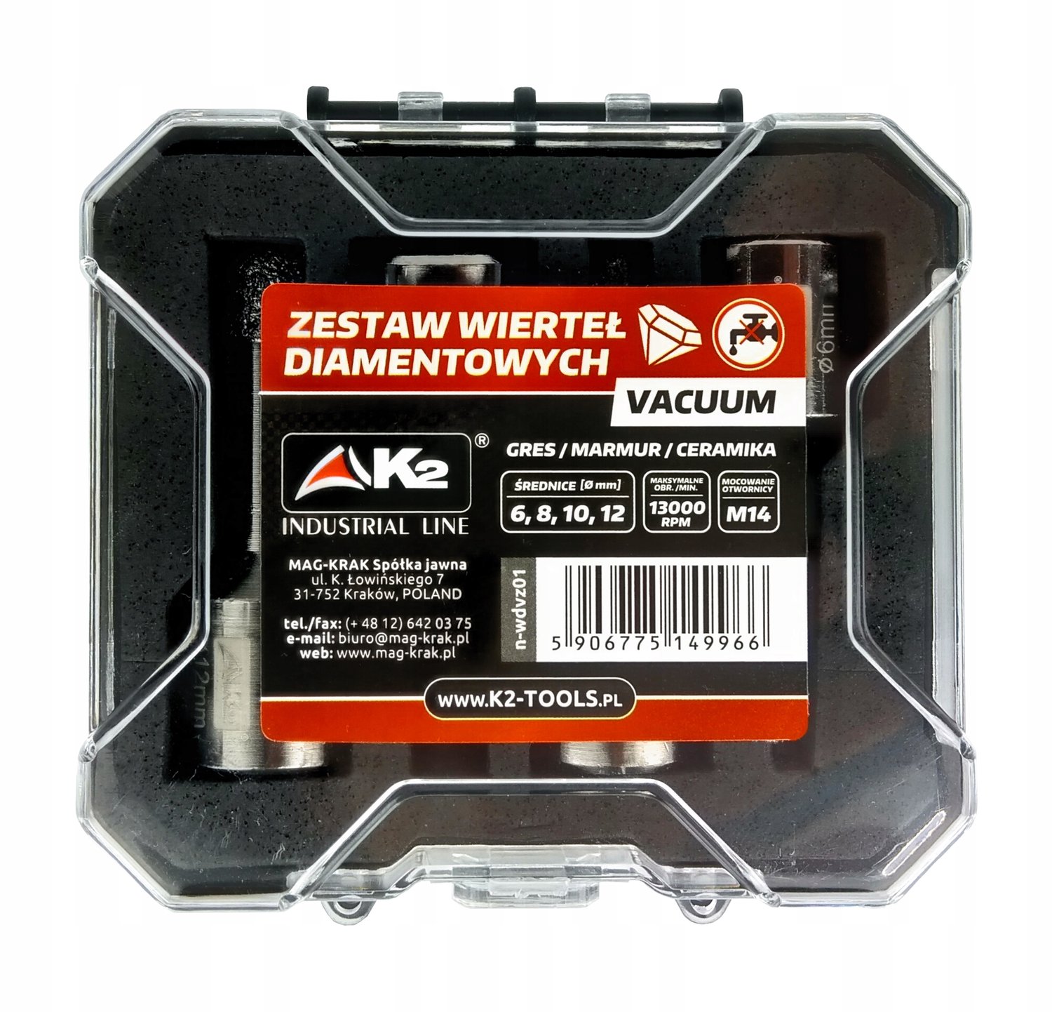 Diamantboor Set 4 Stuks Tegels 6-12mm M14 VACUUM K2