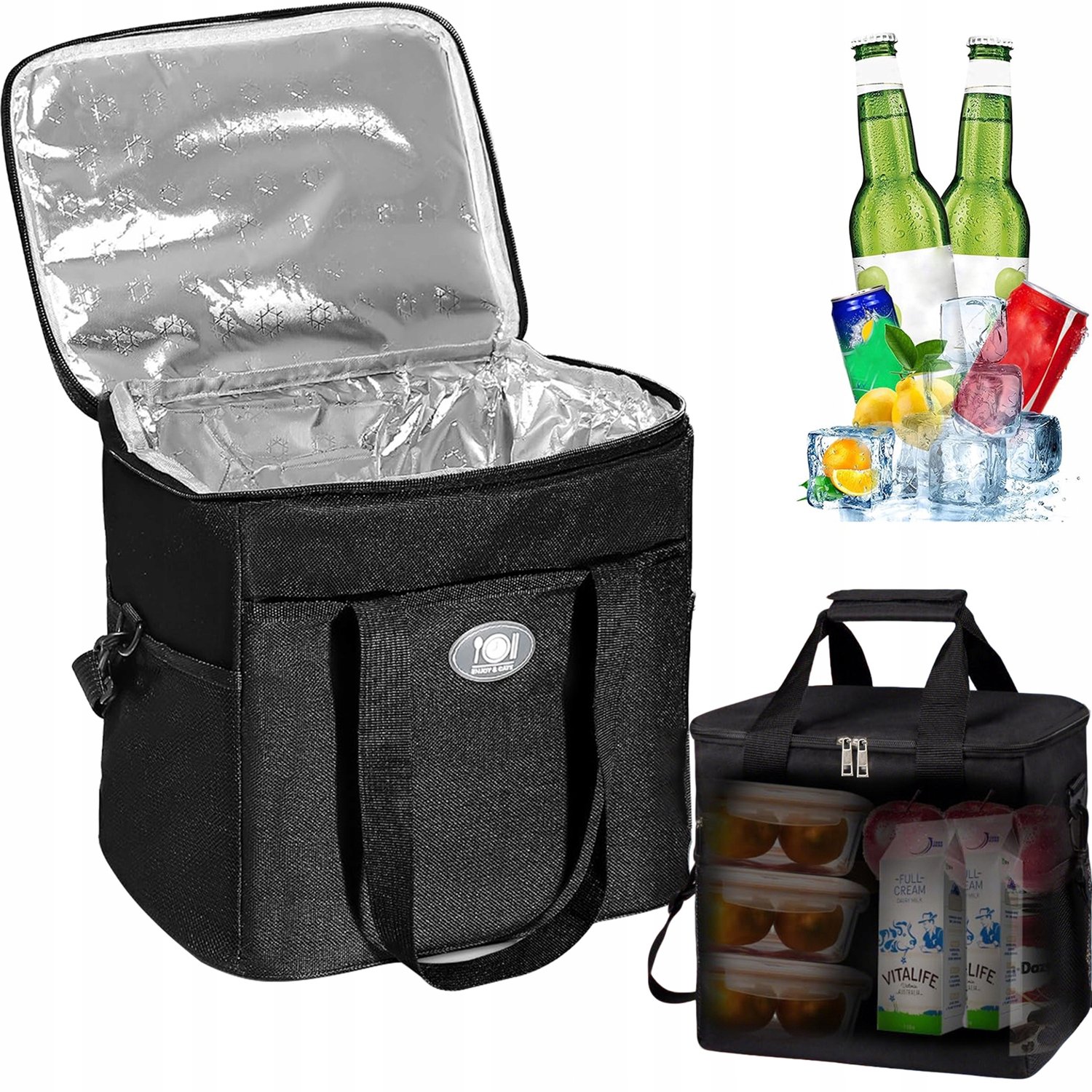 Grote Thermos Tassen 16L - Koel, Picnic, Strand, Reizen - Zwart