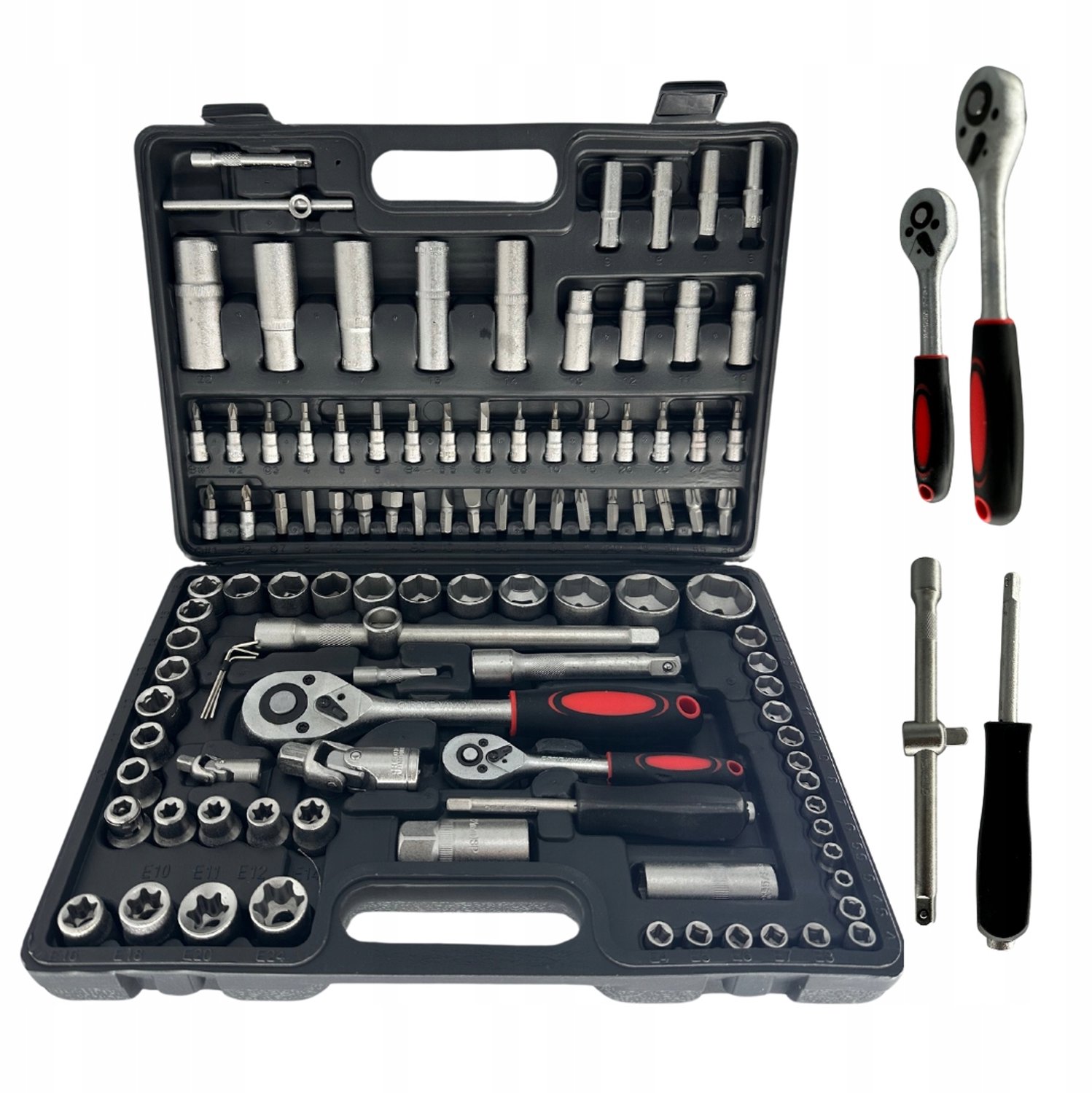 108-delige Gereedschapskoffer: Doppen & Sleutels 1/4" & 1/2"
