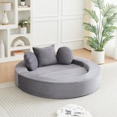MIVRAY Slaapbank 4-in-1 - Halfronde Bank En Rond Dagbed - Met Kussens - Voor Compacte Ruimtes En Balkons - Ribstof Grijs