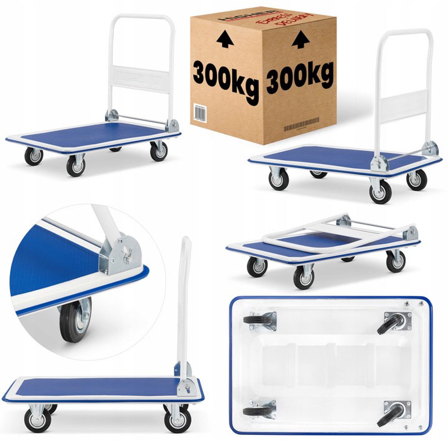 Opvouwbare magazijnkar met platform, 300 kg belastbaar