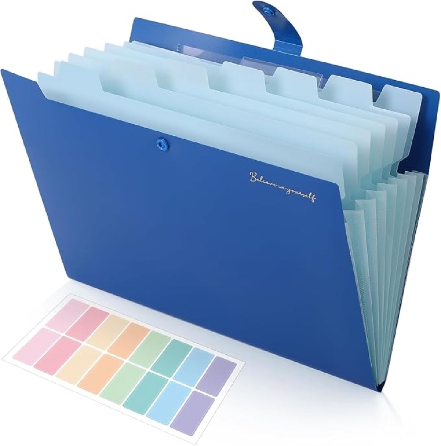 LoShop Documentenmap A4 met 8 vakken en binnenvak, accordeonmap van robuust PP-kunststof, blauw
