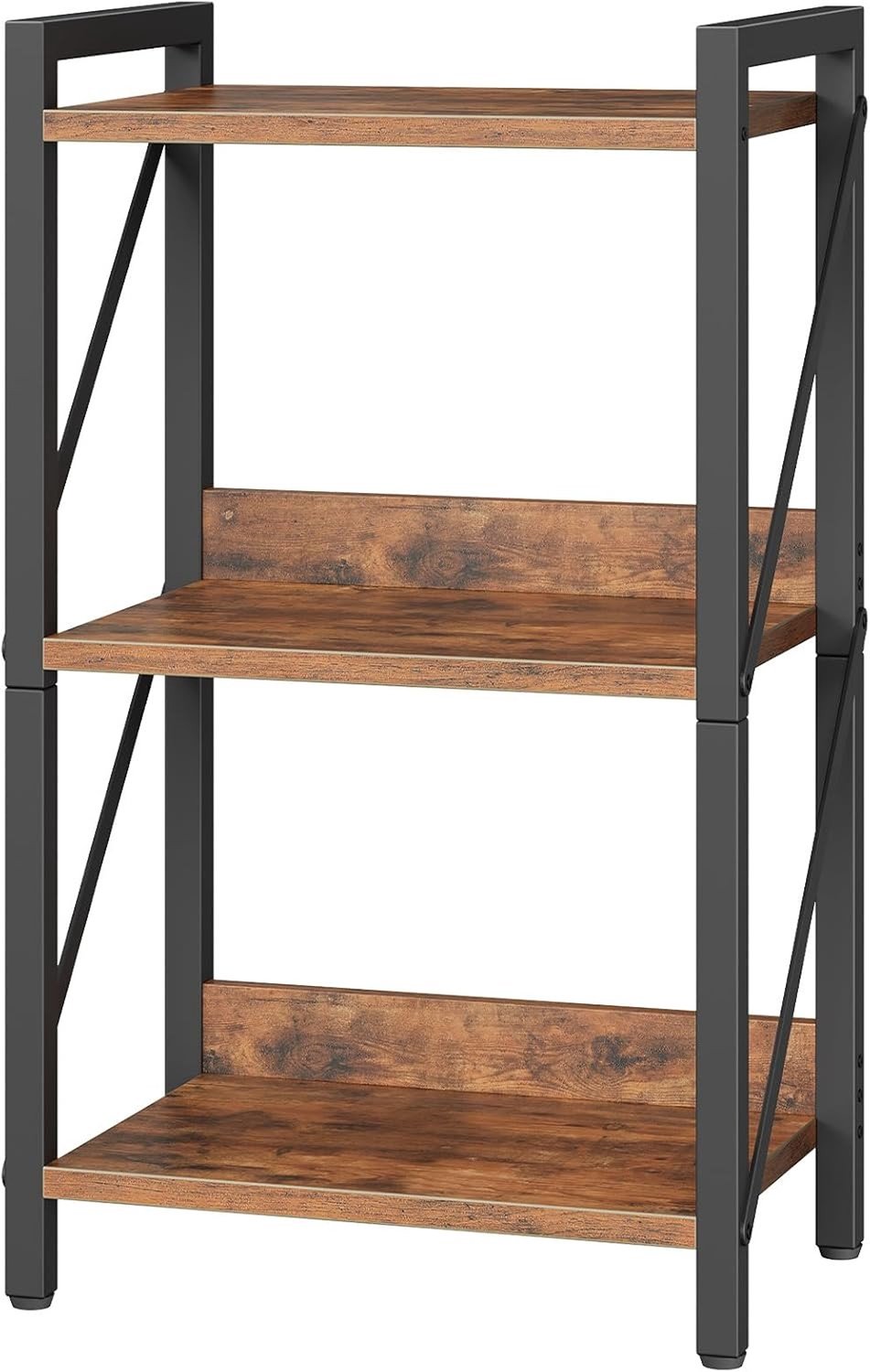 3-laagse boekenplank met industrieel ontwerp, ladderplank en opbergrek voor woonkamer, slaapkamer en kantoor, met metalen frame in rustiek bruin en zwart