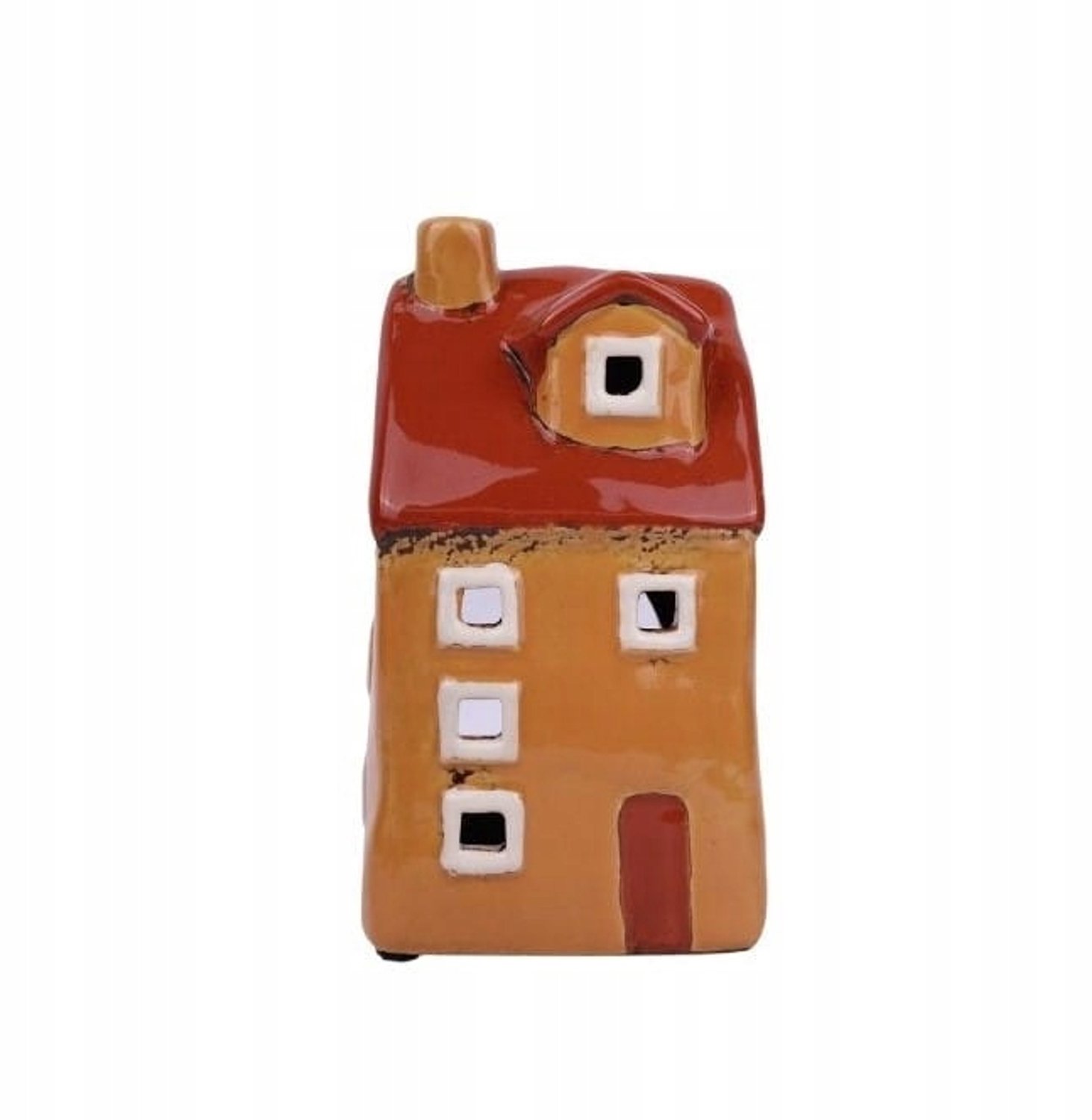 Kleine oranje keramische huisje voor theelichtjes