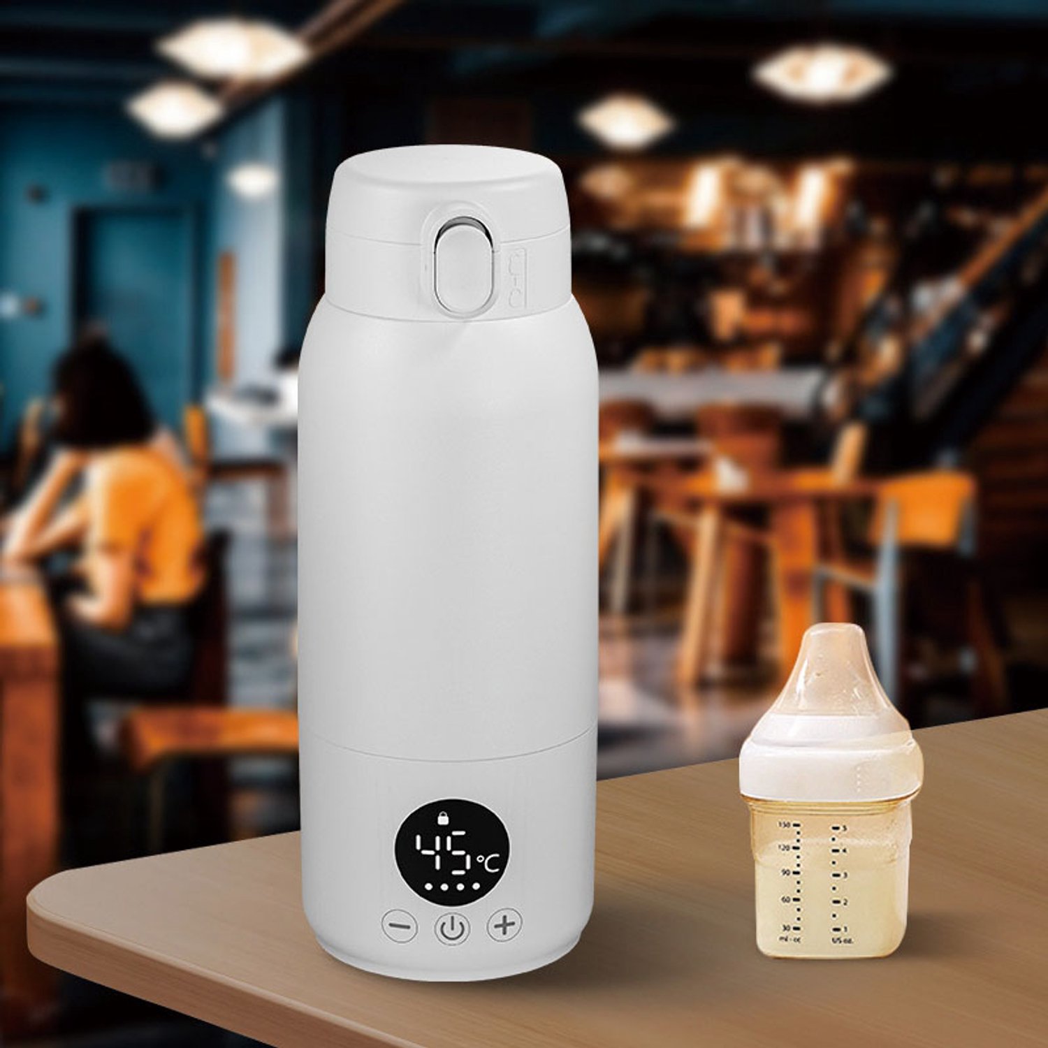 Draadloze Flesverwarmer – Oplaadbare Baby Flessenwarmer voor Onderweg – Snel Opwarmen in 2 Min – 24u Warmhouden – Pasteurisatie – 500ml – Wit – ℃/℉ Schakelbaar