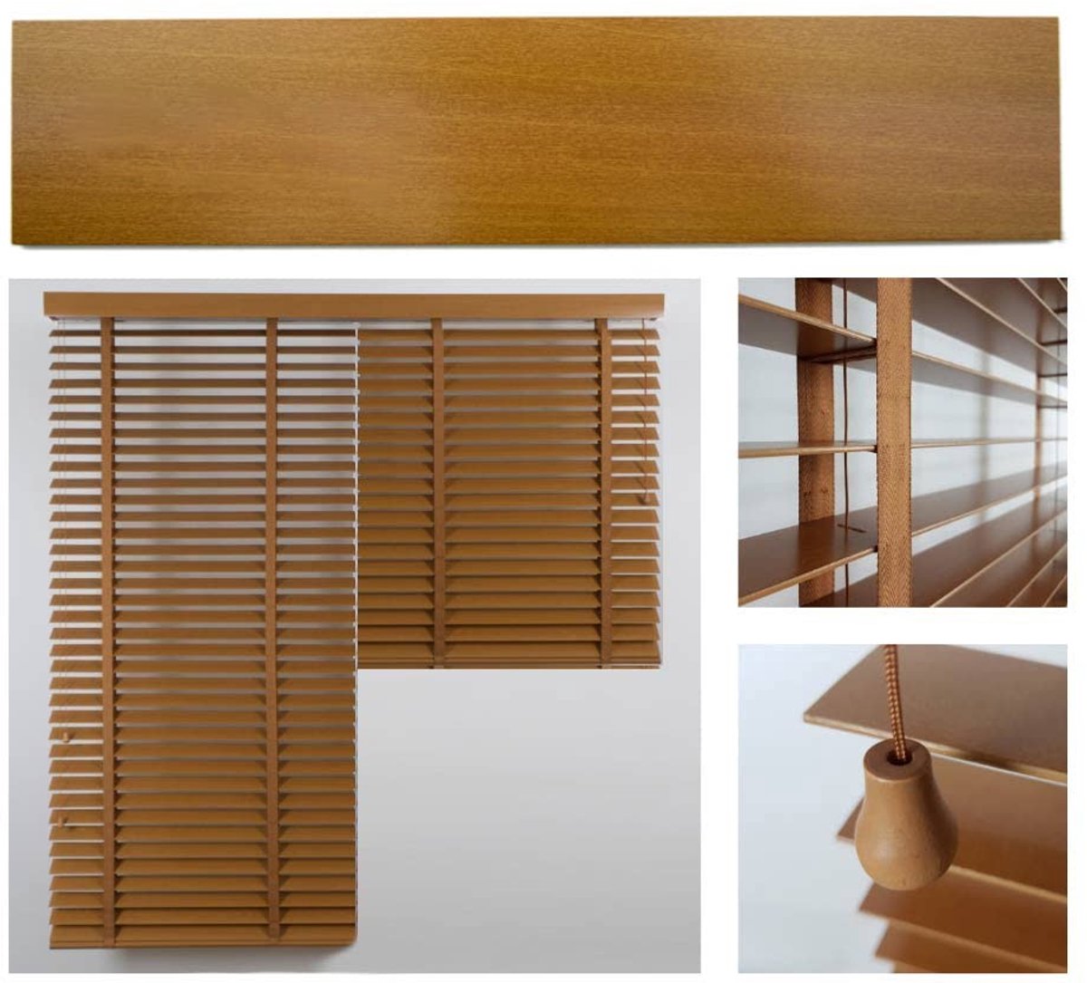 Houten Jaloezieën met 50 mm Lamellen, Curry Kleur