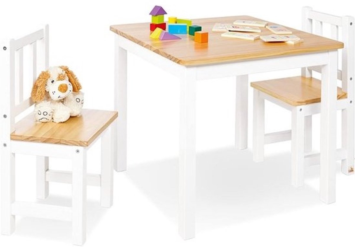 Kindertafel - Met 2 stoelen - Rustieke afwerking