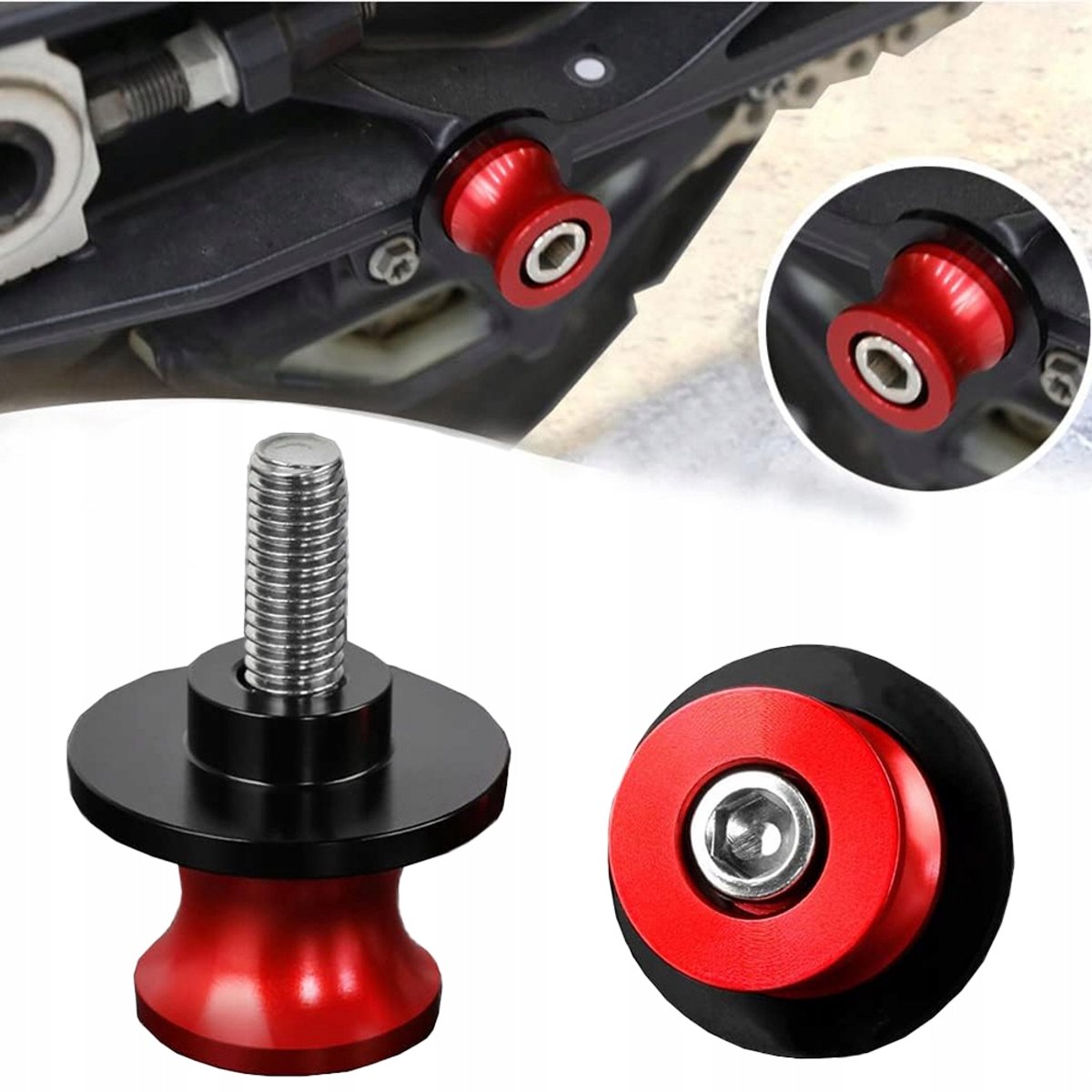 Motorfiets Bobbins 10mm Rode Swingarm Sliders - 2 Stuks