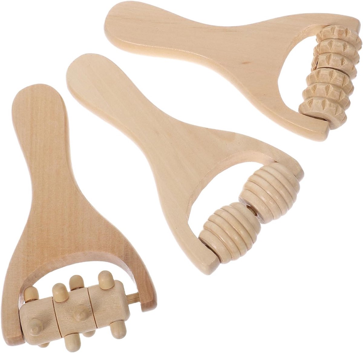3 Stuks Delige Houten Massage Roller voor Lichaam met Zachte Rubberen Rollers Handzaam Draagbaar voor Ontspanning van Voeten Schouders Rug voor Thuis Kantoor