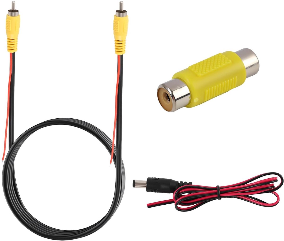 3 stuks achteruitrijcamerakabels, 6 m RCA-videokabel met vrouwelijk/vrouwelijke stekker, stroomkabel DC 12 V, 0,8 m, dubbele afscherming, anti-interferentie, video mannelijk/mannelijk, monitor