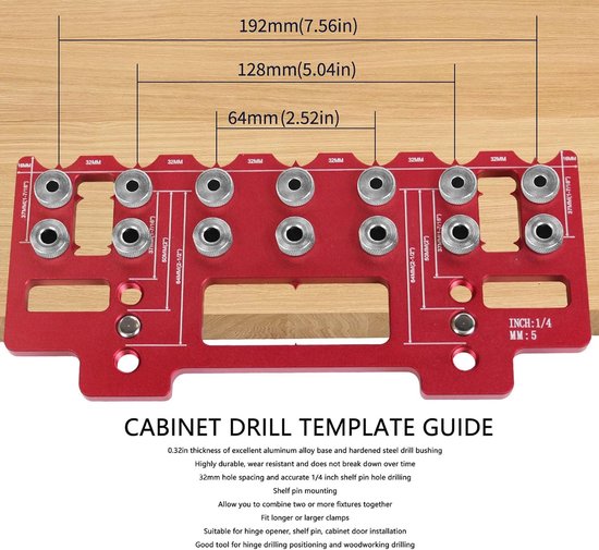 Plankpin Boorsjabloon, Plankpinmal Aluminiumlegering 1/4 Inch 5 Mm Boormal 32 Mm Boorgeleiders voor Houtbewerking -gereedschap — afbeelding 3