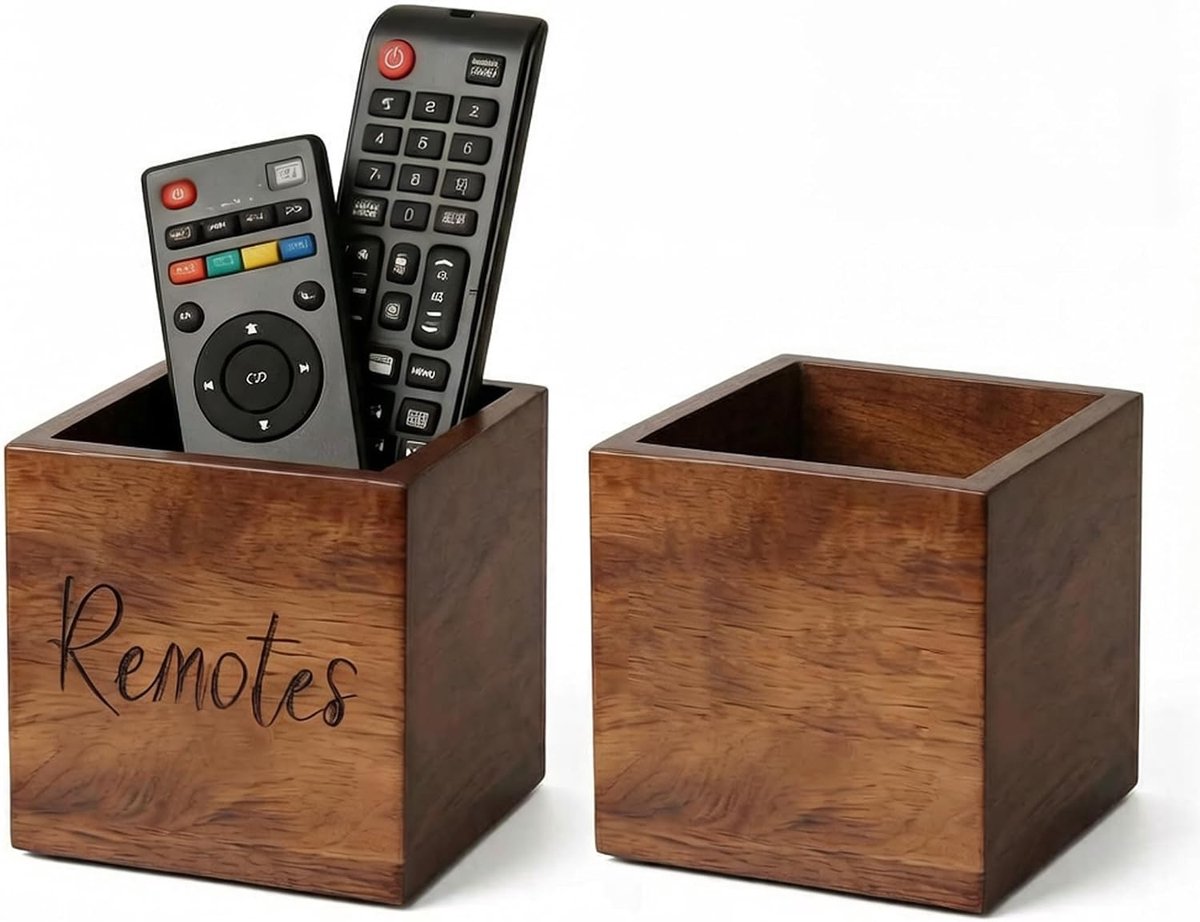 Houder Houten TV Afstandsbediening Houder met Brede Opening Vierkante 2 STKS Hout Opberg Doos voor Home Office Dorm Bureau 3.5 inch.