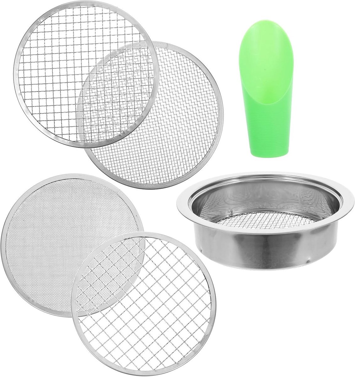 Tuinzeef met Vervangbare Roestvrijstalen Mesh Inclusief Plastic Schep Antislip Compostzeef voor Grond Tuinieren