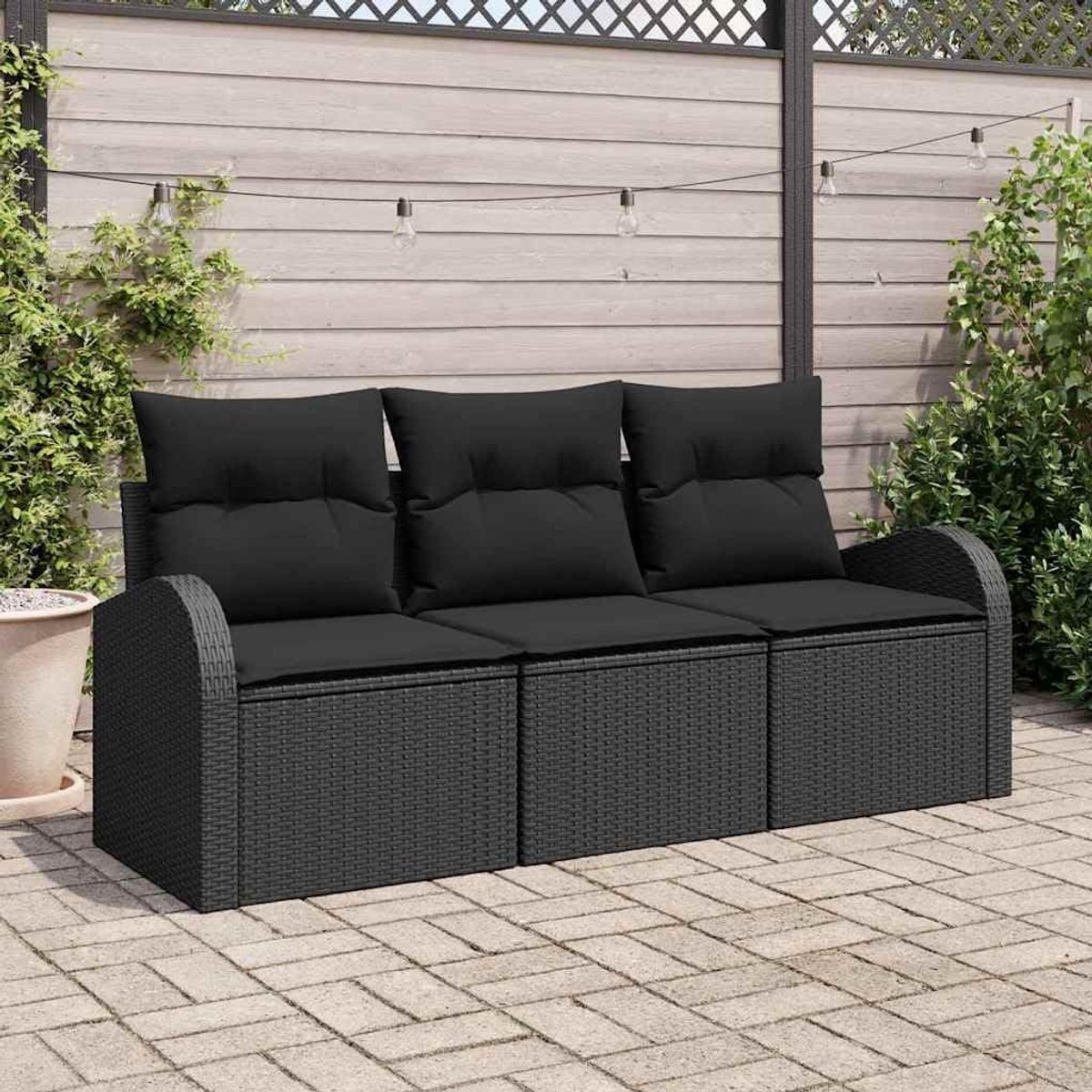 Rotan Modulair Tuinbank Rectangulair Zwart 3 delig