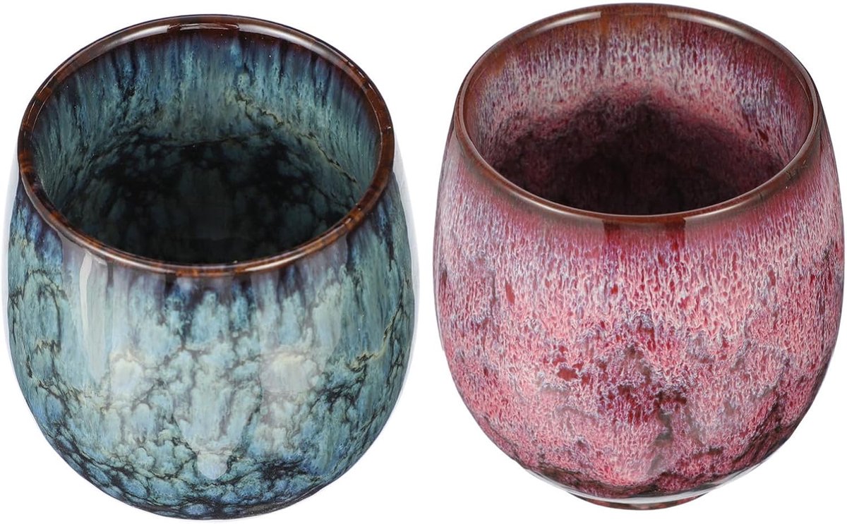 2 Stuks Delige Keramische Theekopjes Retrotea Bowl Geschikt voor Groene Zwarte Thee Compact Decoratief voor Thee-ontmoetingen Cadeaugebruik