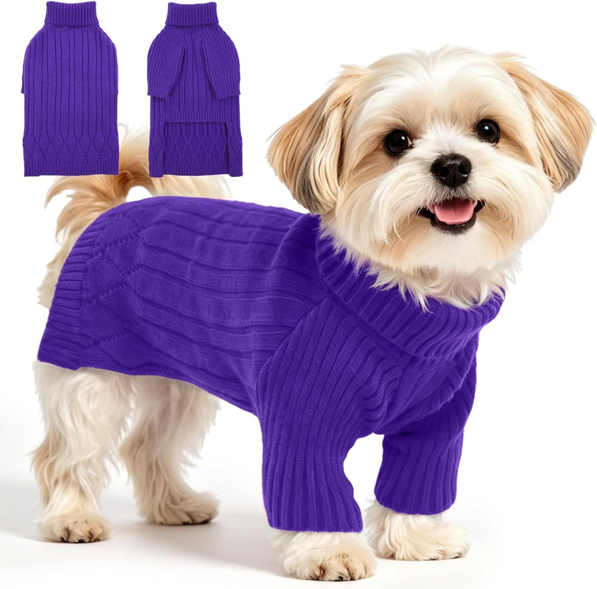 Hondentrui voor kleine honden, maat S, paars, winter-herfst, trui met rolkraag, warm vest voor honden, meisjes en jongens, comfortabele dagelijkse kleding