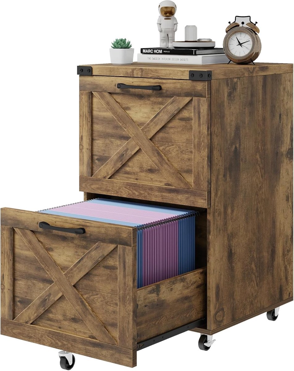 Dossierkast met 2 laden - Archiefkast Mobiel - Documenten Organiseren - Boerderijstijl Design - 40x40x68 cm - Rustiek Wit