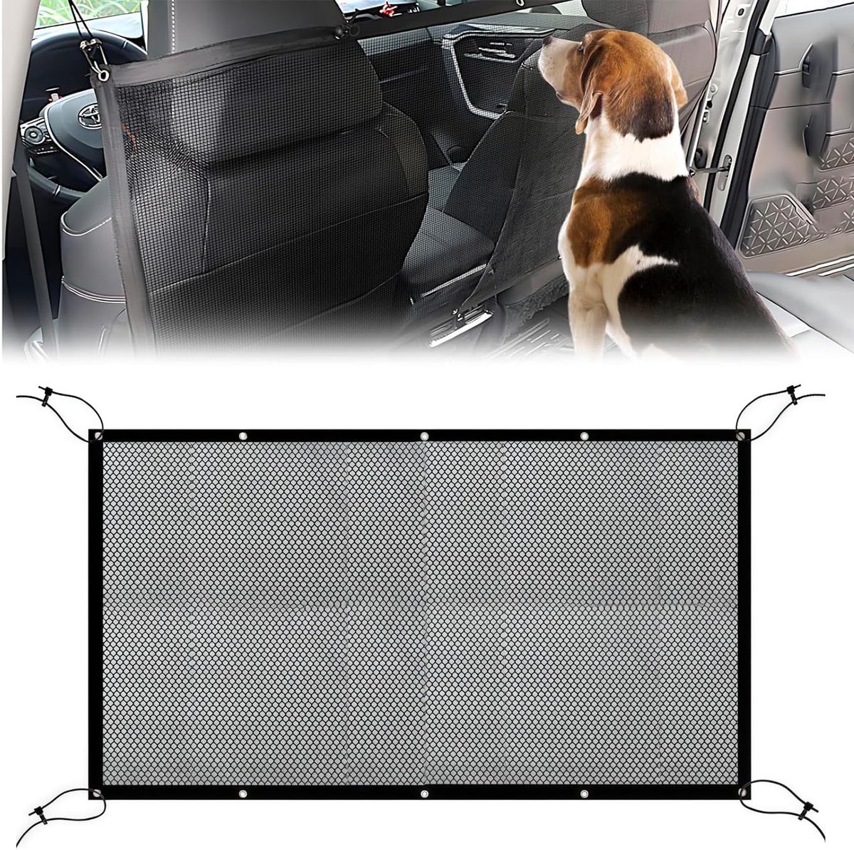 Veiligheidsnet voor honden, 116 x 76 cm, auto-scheidingsnet voor honden, verstelbaar, universeel voor wagon, SUV, auto